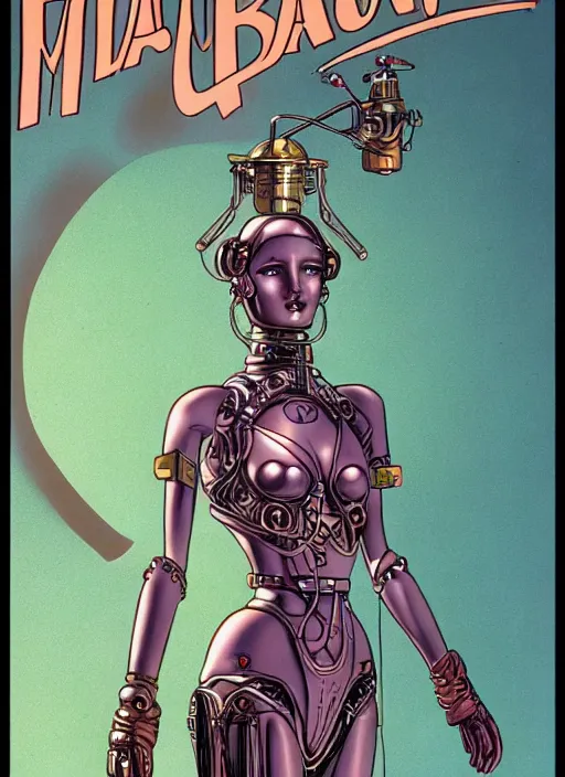 Image similar to image of beautyful female android steampunk by moebius,