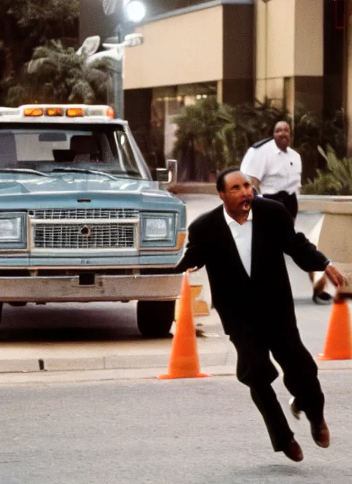 Prompt: norm macdonald running from oj simpson who is carrying a knife, canon 5 d, fuji 8 0 0 3 5 mm, 5 0 mm lens