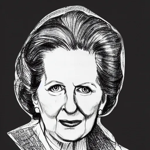 Image similar to a detailed drawing of margaret thatcher in the style of leonardo davinci, sketch, pencil drawing, anatomically correct