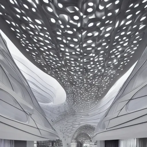 Image similar to extremely detailed stunning beautiful futuristic museum interior by Zaha Hadid