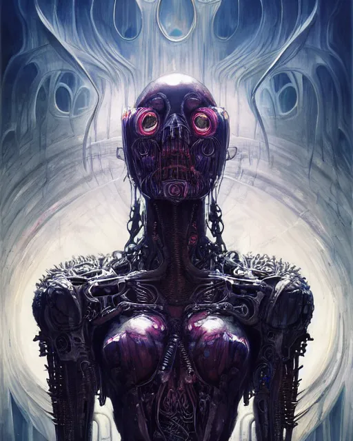 Image similar to cyborg daemonhost, by antonio j. manzanedo, giger, alex grey, android jones, wayne barlowe, philippe druillet, raymond swanland, cyril rolando, josephine wall, harumi hironaka, trending on artstation