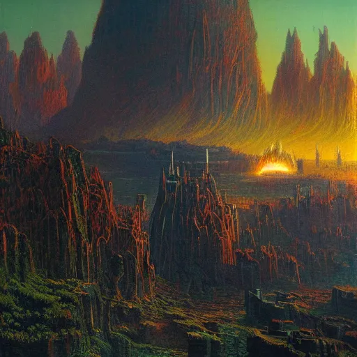 Prompt: fief of relentless autodidact menacing wage labour yoke, in the style of bruce pennington and jeff easley, 8 k resolution