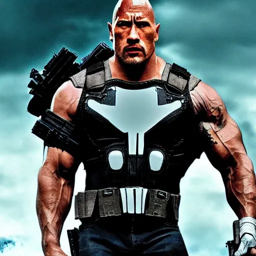 Image similar to Dwayne Johnson as the punisher digital art 4k detailed super realistic