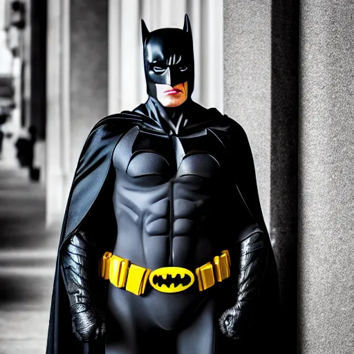 Image similar to Adam West as Batman 2022, EOS-1D, f/1.4, ISO 200, 1/160s, 8K, RAW, symmetrical balance, in-frame, Dolby Vision