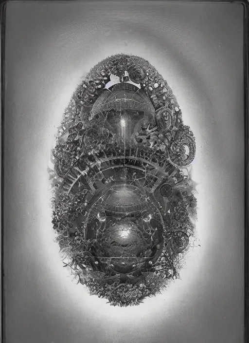 Image similar to old wetplate daguerreotype birth of artificial futuristic embryo life, fractal, intricate, elegant, highly detailed, parallax, leica, medium format, subsurface scattering, by jheronimus bosch and greg rutkowski and louis jacques mande daguerre