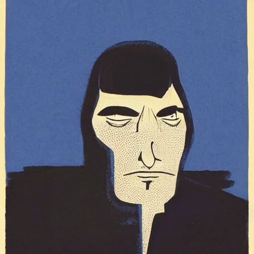 Prompt: matte portrait of a depressed man, by jack gaughan, minimalist illustration, blue color scheme