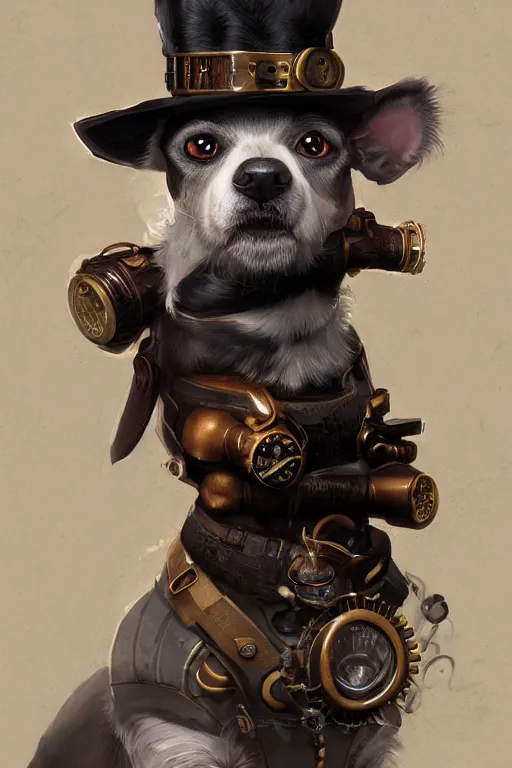 Prompt: a portrait of a dog with steampunk hat, by Ross Tran, concept art, 4k, artstation