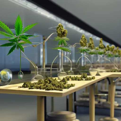 Image similar to cannabis science experiment conducted by everyday australians, octane render, vray split lighting, cartoon by pixar