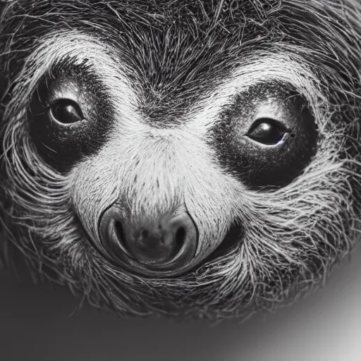 Prompt: black and white studio portrait photo of a cute sloth