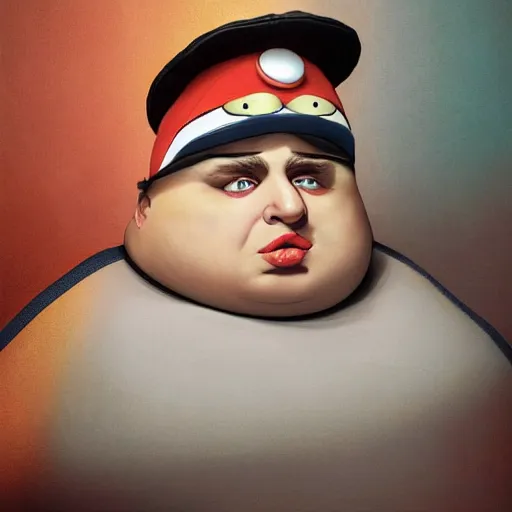 Image similar to hyperrealistic mixed media image of obese eric cartman, stunning 3 d render inspired art by greg rutkowski and xiang duan and thomas eakes, perfect facial symmetry, flesh texture, realistic, highly detailed attributes and atmosphere, dim volumetric cinematic lighting, 8 k octane detailed render, post - processing, masterpiece,