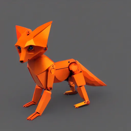 Prompt: robot that resembles a fox, 3 d render, post processing, cinmatic lightning