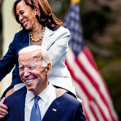 Prompt: biden getting a piggyback ride from kamala harris