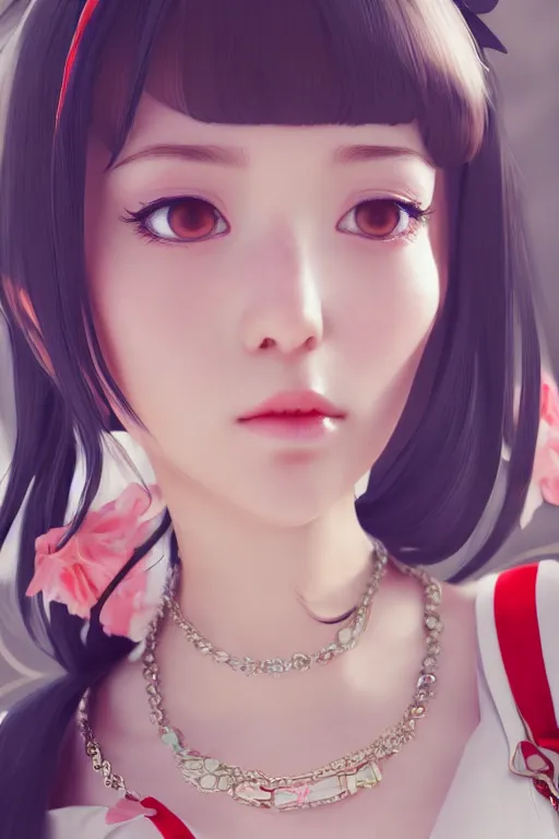 Image similar to a pin up and beautiful fashion charming dreamlke japan girl with lv jewelry, character art, art by wlop and and ilya kuvshinov, hyperdetailed, 8 k realistic, symmetrical, frostbite 3 engine, cryengine, dof, trending on artstation, digital art