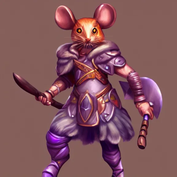 Image similar to mouse warrior, reaches for floating purple crystal, RPG Portrait, Pose Study, Digital Painting, trending on Artstation, ultra detailed, award winning