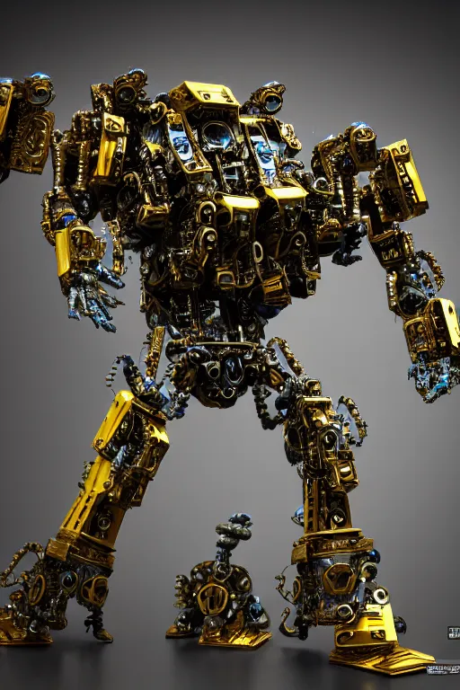 Image similar to a intricate ornate boxing humanoid mecha, punk, by war robots, real steel ( 2 0 1 1 ), westworld and pacific rim movie and ps 5 game machine warrior 5, cryengine, frostbite 3 engine, blue and yellow scheme, sharp focus, 8 k, high definition, insanely detailed, soft lighting, smooth face