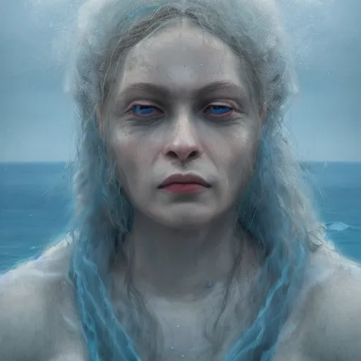 Image similar to a three headed sea hag, extremely detailed oil portrait, digital art, oil painting, cold blue tones, unreal 5 render, digital art, octane render, beautiful composition, trending on artstation, award winning photograph, masterpiece