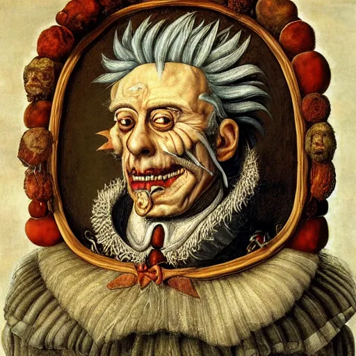 Image similar to a portrait of rick sanchez by giuseppe arcimboldo