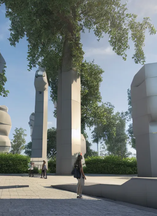 Image similar to highly detailed realistic architecture 3 d render of a futurisctic stele made from atoms standing in a city park, archdaily, made in unreal engine 4 octane render