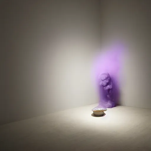 Prompt: artwork by pierre huyghe with wax, porcelain, purple smoke, ultra realistic, depth, beautiful lighting, sigma, 8 k, 3 5 mm, f / 3 2