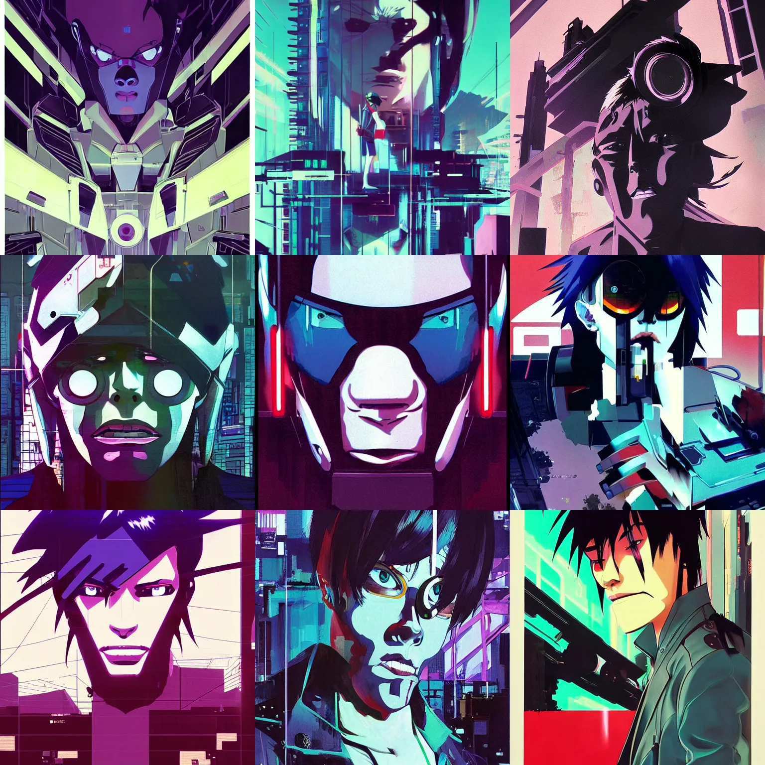 Prompt: glitch ghost in the shell gorillaz portrait by makoto shinkai concept art by syd mead