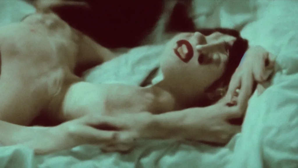 Image similar to movie still of girl having sleep paralysis, cinematic composition, cinematic light, criterion collection, mist atmosphere, by wes craven and gaspar noe