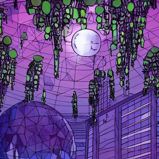 Image similar to a city shrouded in a dome of transparent plants, comic book style, high res