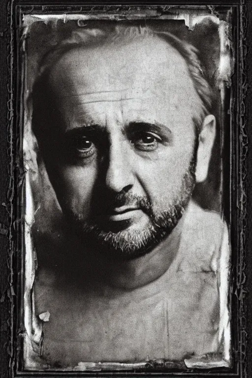 Image similar to richard garriott, portrait, full body, symmetrical features, silver iodide, 1 8 8 0 photograph, sepia tone, aged paper, sergio leone, master prime lenses, cinematic