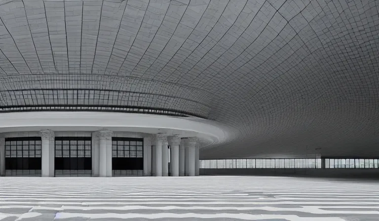 Prompt: A palace exterior designed by Ryoji Ikeda, photograph by Iwan Baan, long shot