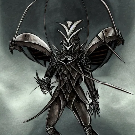 Prompt: A humanoid mosquito wolf, reminiscent of a winged medieval knight armor. Castlevania style.