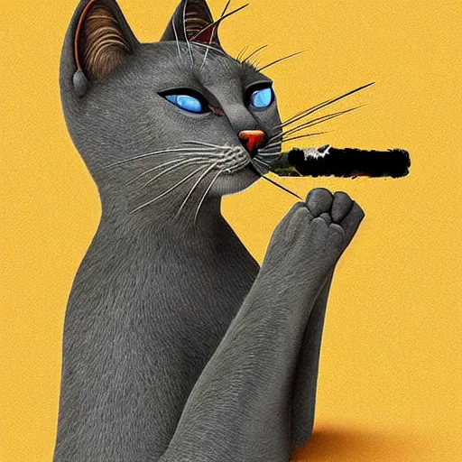 Prompt: an anthropomorphic cat smoking a fat joint, stunning digital art, highly detailed masterpiece