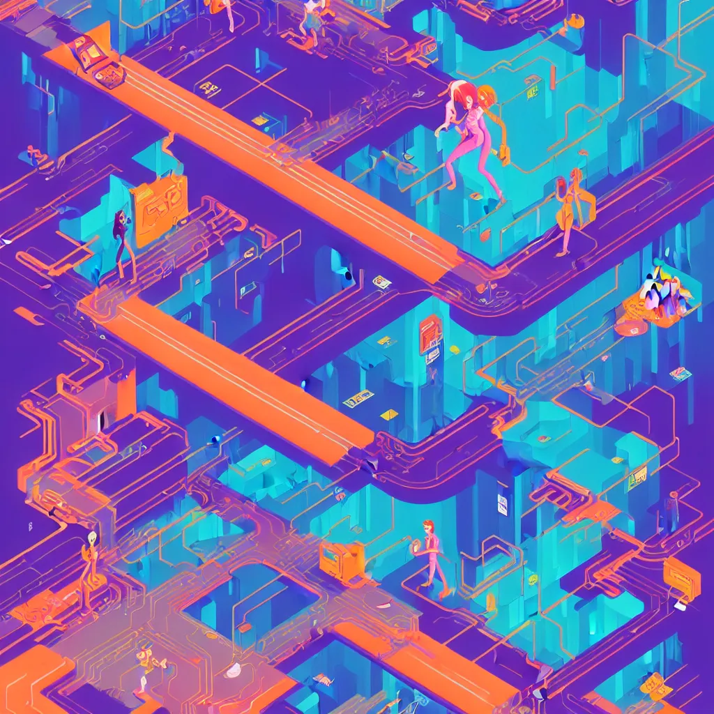 Image similar to an illustration of a micro-service deployed to a datacenter, architecture, symbol, road, connector, defence, wall, cloud, security, cyber, attack vector, trending on Artstation, painting by Jules Julien, Leslie David and Lisa Frank and Peter Mohrbacher and Alena Aenami and Dave LaChapelle muted colors with minimalism