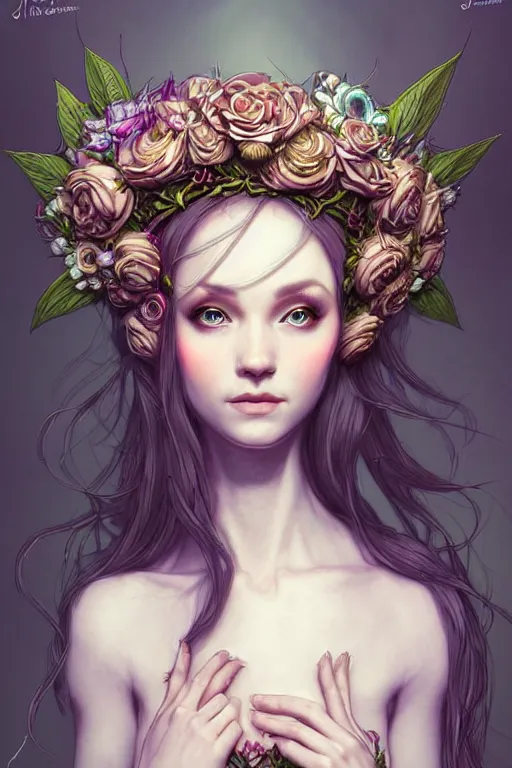 Image similar to digital art, centered elven bride, flower crown ,intricate, veins, by James Jean and by artgerm , ultradetailed, charachter design, concept art, trending on artstation,