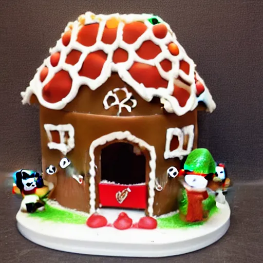 Prompt: a two story gingerbread house for gnome cats