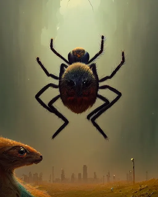 Image similar to highly detailed surreal vfx portrait of a nowpunk spider kangaroo hybrid, stephen bliss, unreal engine, greg rutkowski, loish, rhads, beeple, makoto shinkai and lois van baarle, ilya kuvshinov, rossdraws, tom bagshaw, alphonse mucha, global illumination, detailed and intricate environment