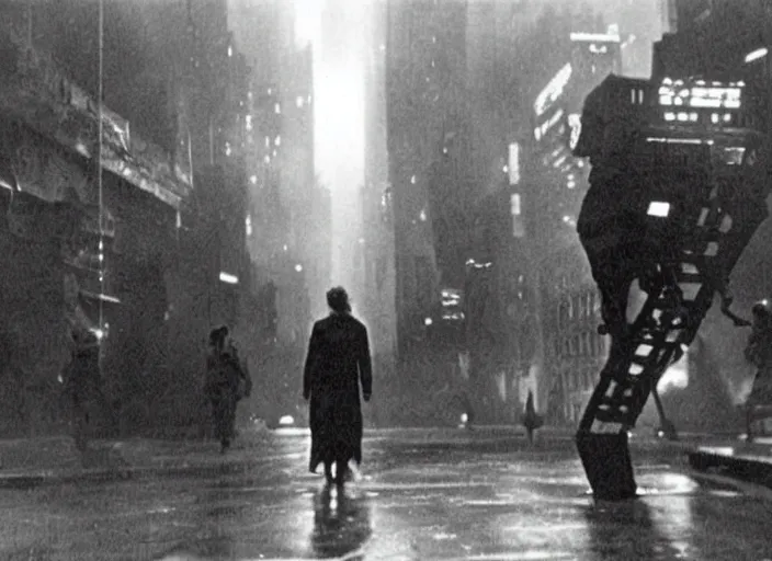 Prompt: scene from the 1912 science fiction film Blade Runner