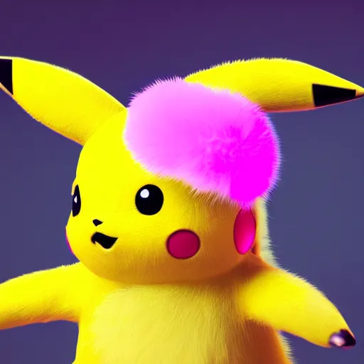 Prompt: extremly detailed pikachu with pink fluffy fur, photorealistic, high details, 8 k, sharp focus, octane render, volumetric light