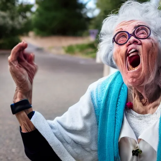 Image similar to elderly woman screaming at jesus, canon eos r 3, f / 1. 4, iso 2 0 0, 1 / 1 6 0 s, 8 k, raw, unedited, symmetrical balance, wide angle