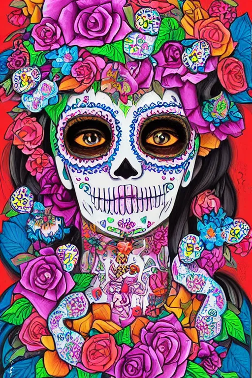illustration of a sugar skull day of the dead girl, | Stable Diffusion ...
