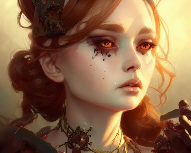 Image similar to fractured doll face, deep focus, d & d, fantasy, intricate, elegant, highly detailed, digital painting, artstation, concept art, matte, sharp focus, illustration, hearthstone, art by artgerm and greg rutkowski and alphonse mucha