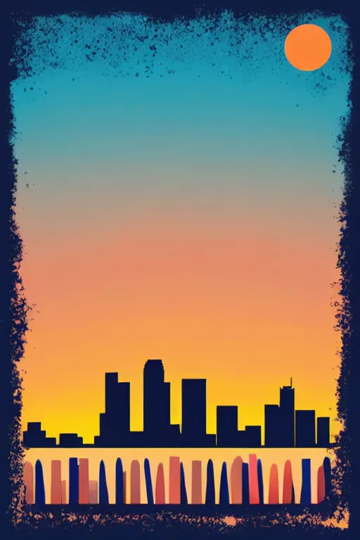 Prompt: minimalist boho style art of colorful los angeles at sunrise, illustration, vector art