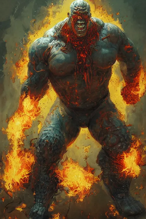 Image similar to full body portrait of martyn ford as flaming demon, dynamic action, by norman rockwell, jack kirby, bergey, craig mullins, ruan jia, jeremy mann, tom lovell, marvel, astounding stories, 5 0 s pulp illustration, scifi, fantasy