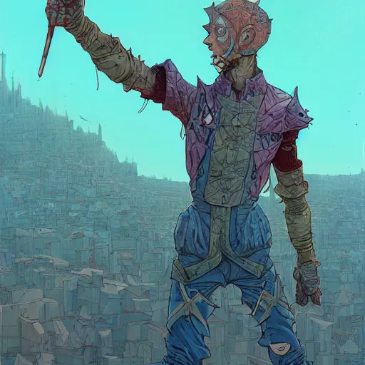 Image similar to cell shaded cartoon, a normal skinny guy dressed up as an elaborate fantasy king concept art by josan gonzales and wlop, laurie greasley, jordan grimmer, beksinski and james jean, highly detailed, sharp focus, trending on artstation, hq, deviantart, art by artgem
