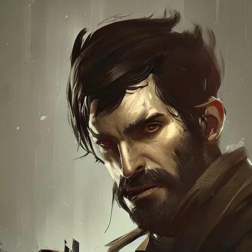 Image similar to a portrait of a noble man in the style of dishonored videogame, digital painting, trending on artstation, detailed, greg rutkowski,