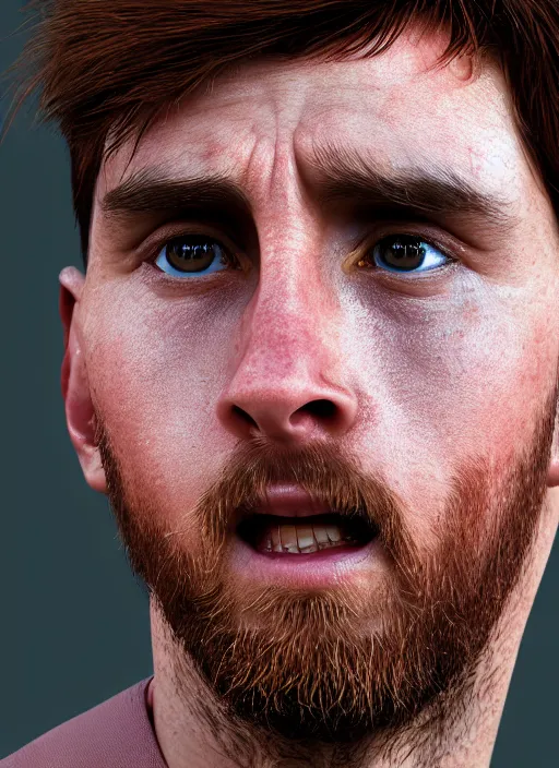 Prompt: portrait of ((cute)) crying Messi, photorealistic, 35mm, close-up, Octane render, trending on Artstation, 4k, 8k, highly detailed, digital art