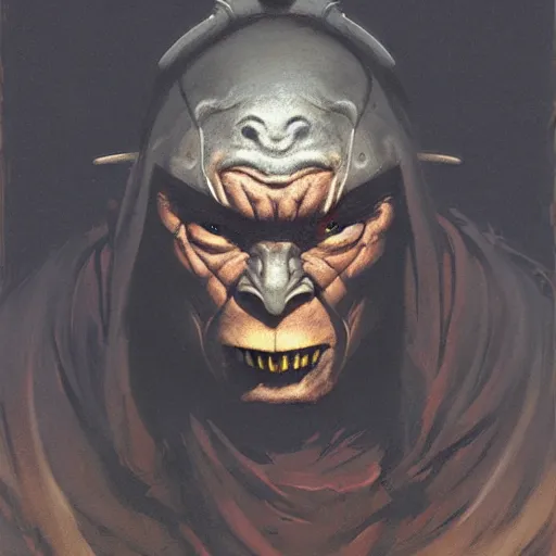 Image similar to quarter length portrait of a samurai hobgoblin, d & d, fantasy, greg rutkowski, frank frazetta, alexandre chaudret, boris vallejo, michael whelan, miro petrov, hr giger, magali villeneuve, donato giancola