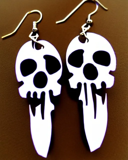 Prompt: spooky cartoon skull, 2 d lasercut earrings, in the style of corbin