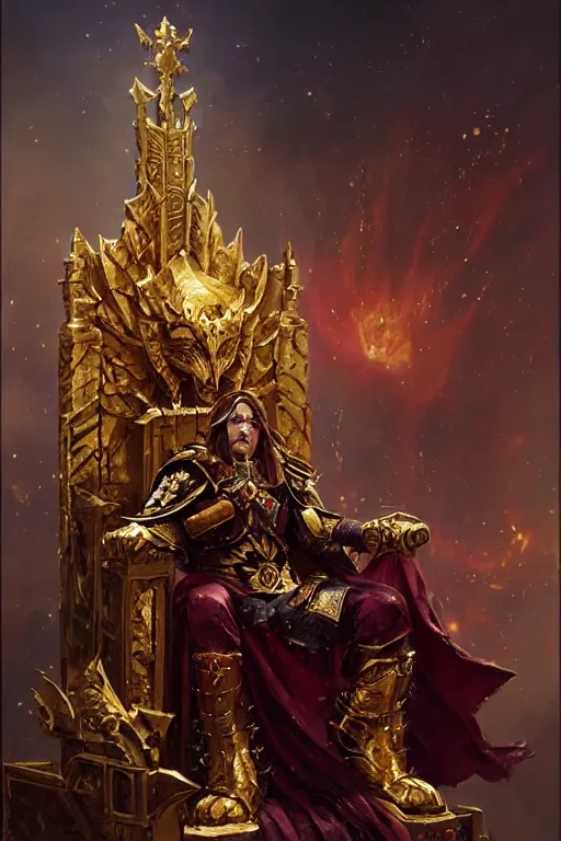 Prompt: the emperor of mankind on his golden throne, the corpse emperor, hearthstone art style, epic fantasy style art by Craig Mullins, fantasy epic digital art, epic fantasy card game art by Greg Rutkowski