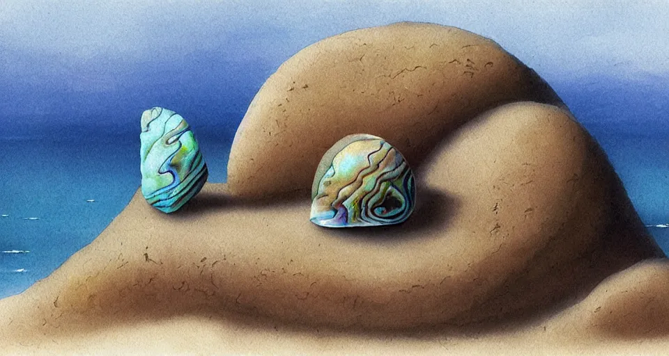 Image similar to painting of a tiny abalone seashell house in the ocean, by roger dean, john harris, cell shaded graphics, concept art, minimalist