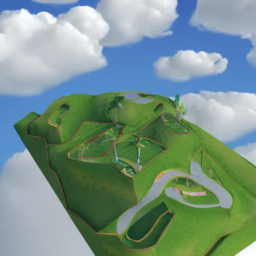 Image similar to A 3D piece of land in the sky, digital art, illustration, 3d art