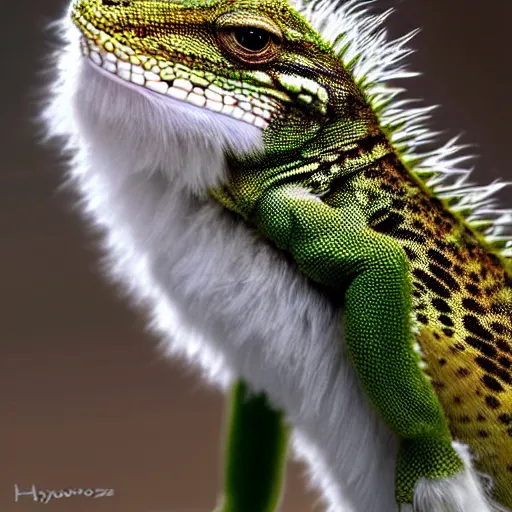 Prompt: cute lizard with long white fluffy fur, by Hayao Miyazaki